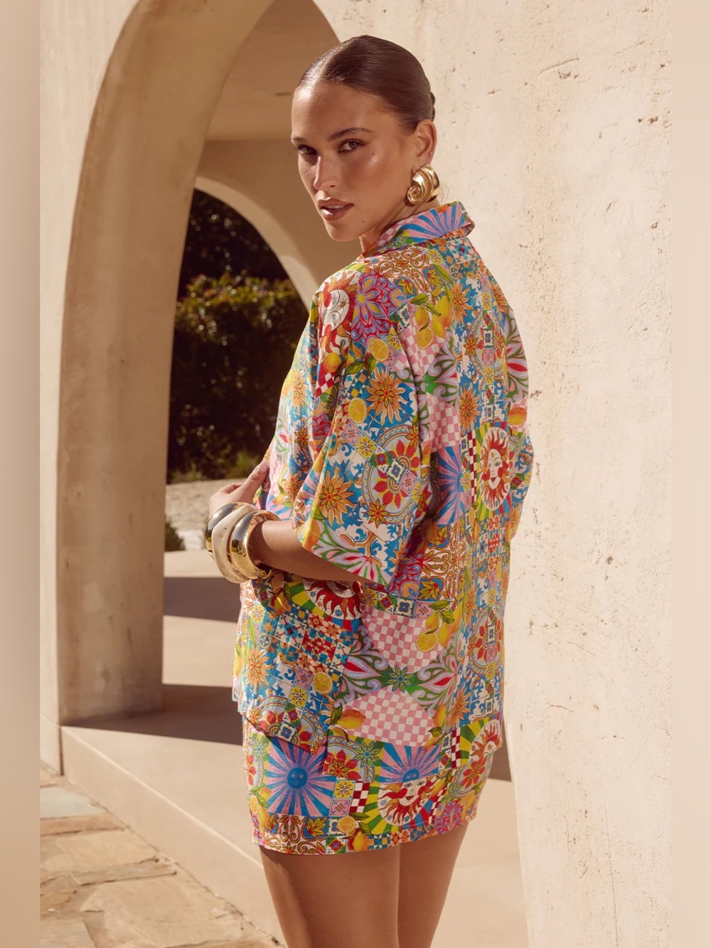 RUNAWAY THE LABEL 2 Piece Set Anacapri Pink Exclusive Print Shirt Skirt NWT